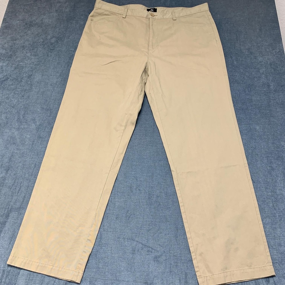 Calvin Klein Pants Men 40x32 Beige Cotton Pockets High Rise Straight Leg Outdoor